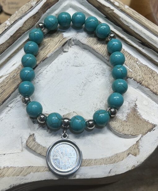 Turquoise Beaded 1951 Coin Bracelet - Image 3