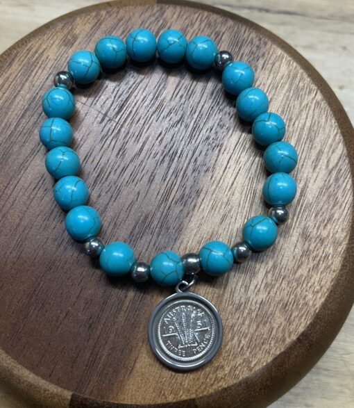 Turquoise Beaded 1951 Coin Bracelet - Image 2