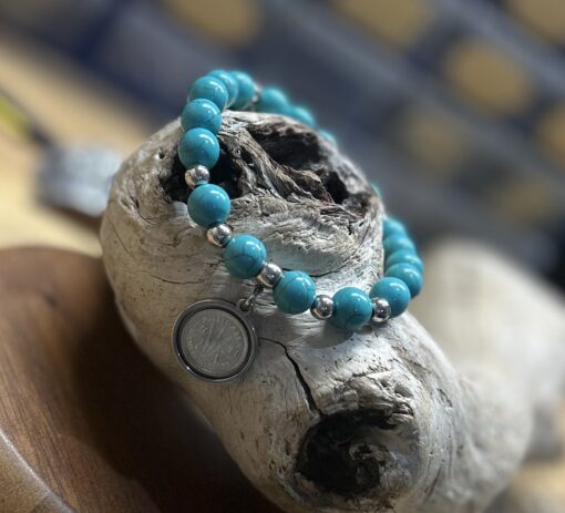 Turquoise Beaded 1951 Coin Bracelet